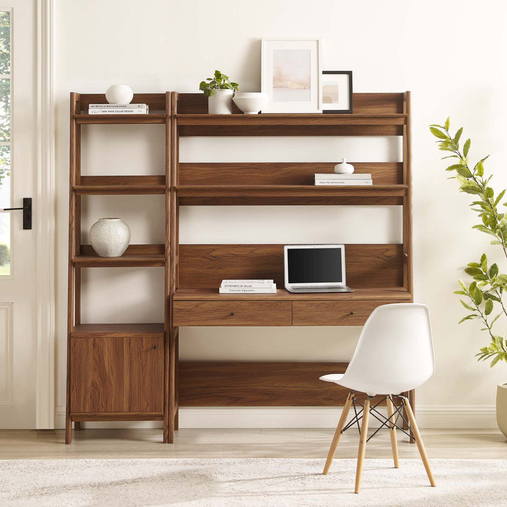Bixby 2-Piece Wood Office Desk and Bookshelf, Walnut