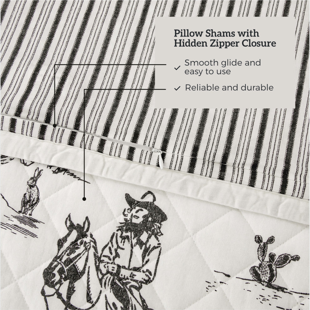 3-Piece Ranch Life Western Toile Reversible Quilt Set, King