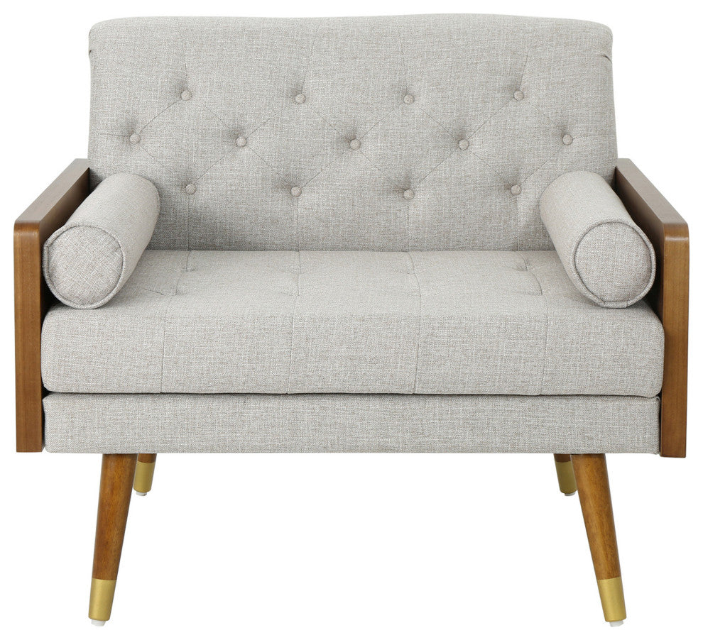 GDF Studio Greta Mid Century Modern Fabric Club Chair, Beige/Dark Walnut