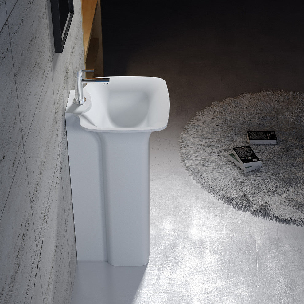 20" Polystone Free-Standing Bathroom Sink, Matte White, No Faucet