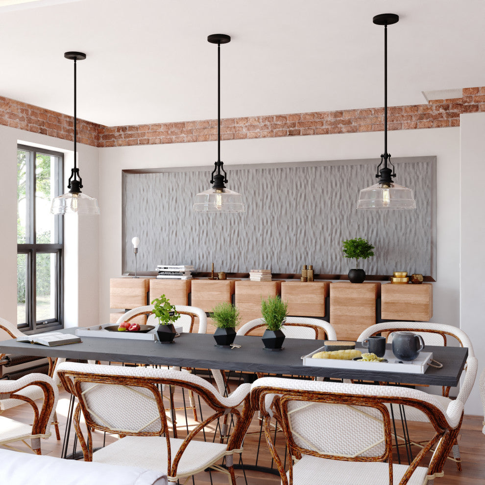 Beloit Farmhouse Pendant Ceiling Light Clear Glass, Matte Black, 12"wx17"hx12"d