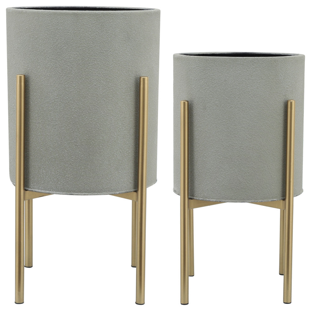 2-Piece Planter On Metal Stand Set, Gray