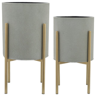 2-Piece Planter On Metal Stand Set, Gray