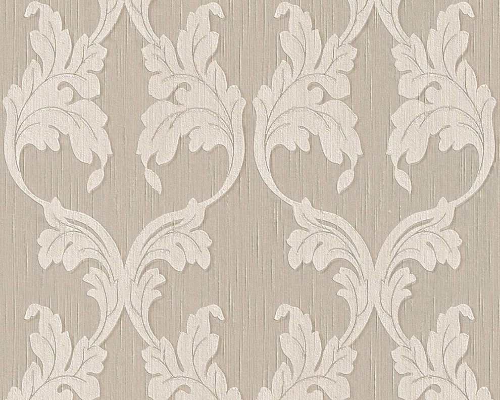 Tessuto, Baroque Fabric Cream Wallpaper Roll, Wall Decor Accent