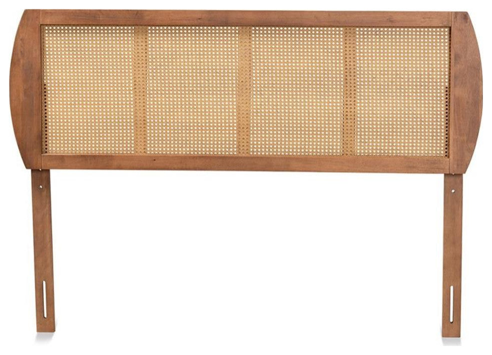 Bowery Hill Mid-Century Rattan Queen Size Headboard in Walnut