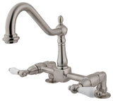 Kingston Brass Two-Handle Bridge Kitchen Faucet, Brushed Nickel