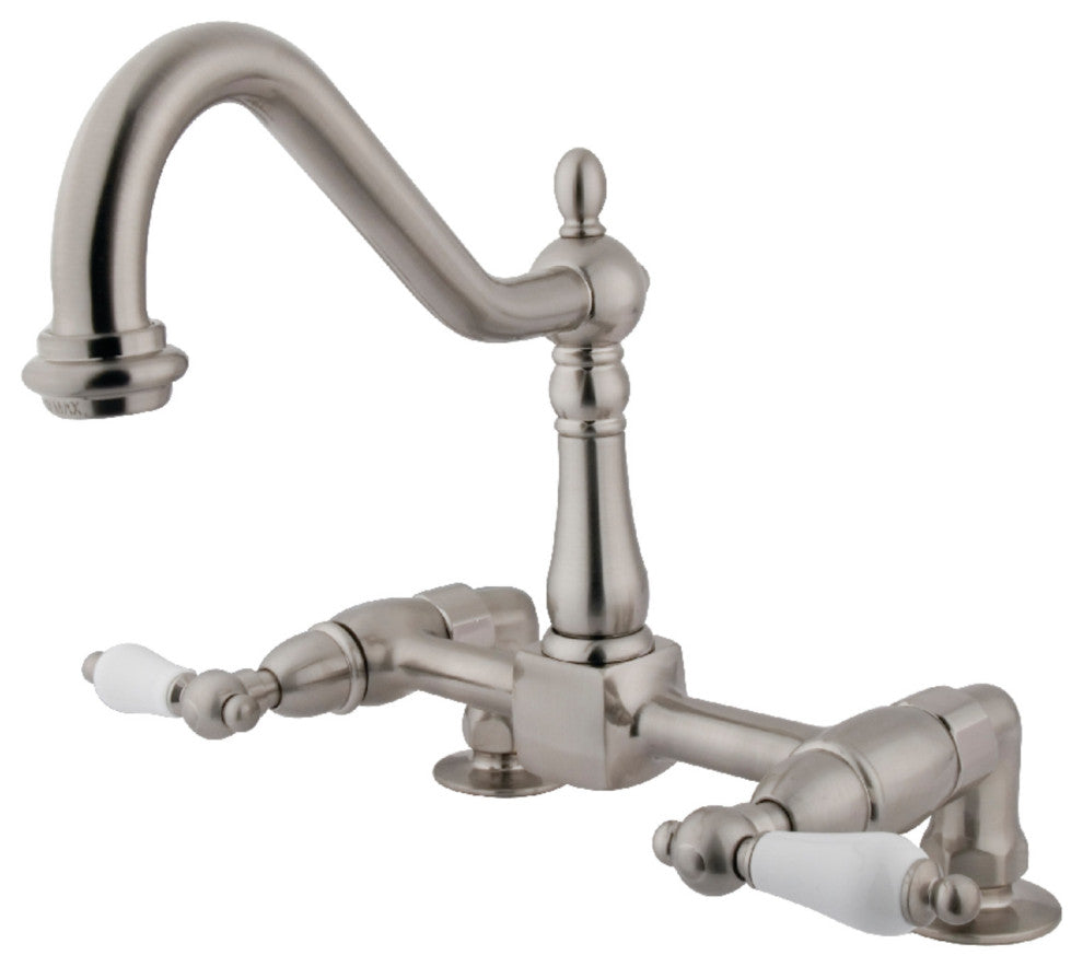 Kingston Brass Two-Handle Bridge Kitchen Faucet, Brushed Nickel