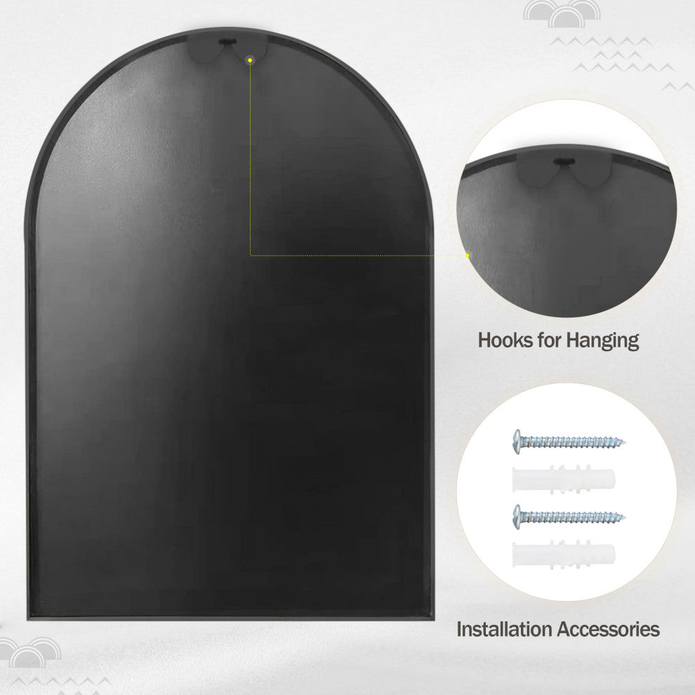 Easly Aluminum Alloy Framed Arched Wall Mirror, Black, 26x38