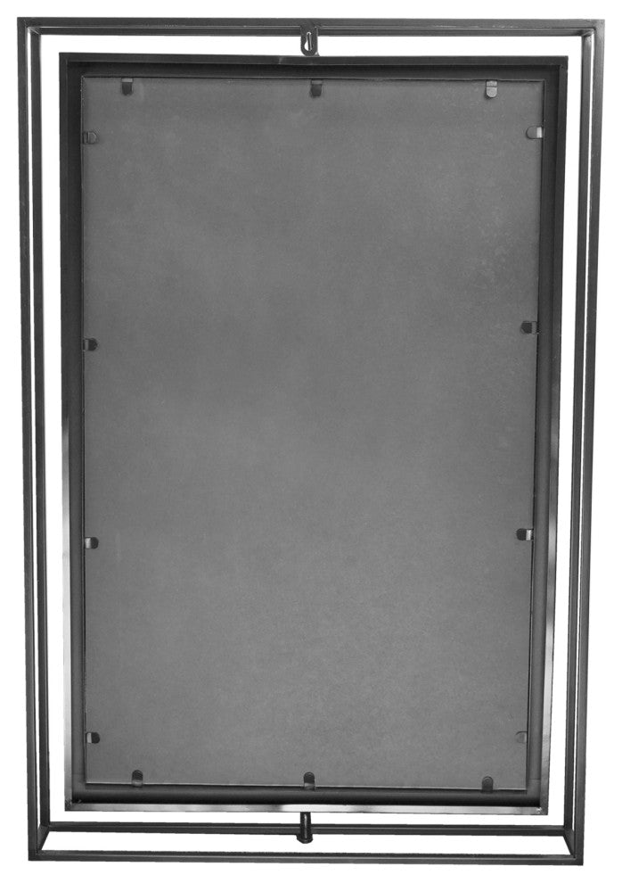 Black Rectangular Metal Framed Swivel Floating Wall Mirror