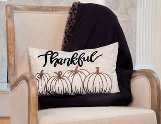 Thankful Pumpkin Applique Harvest Pillow, 12"x20"