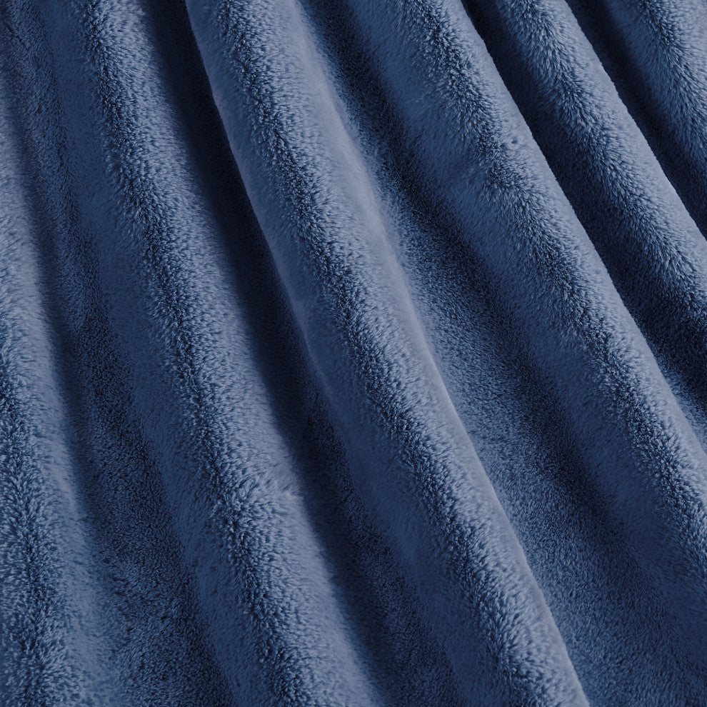 Fox Faux Fur Throw Blanket, Dark Blue, 60''x80''