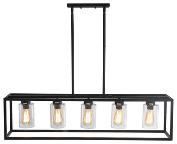 5-light Kitchen Pendant Lighting Industrial Linear Chandelier Matte Black, Black