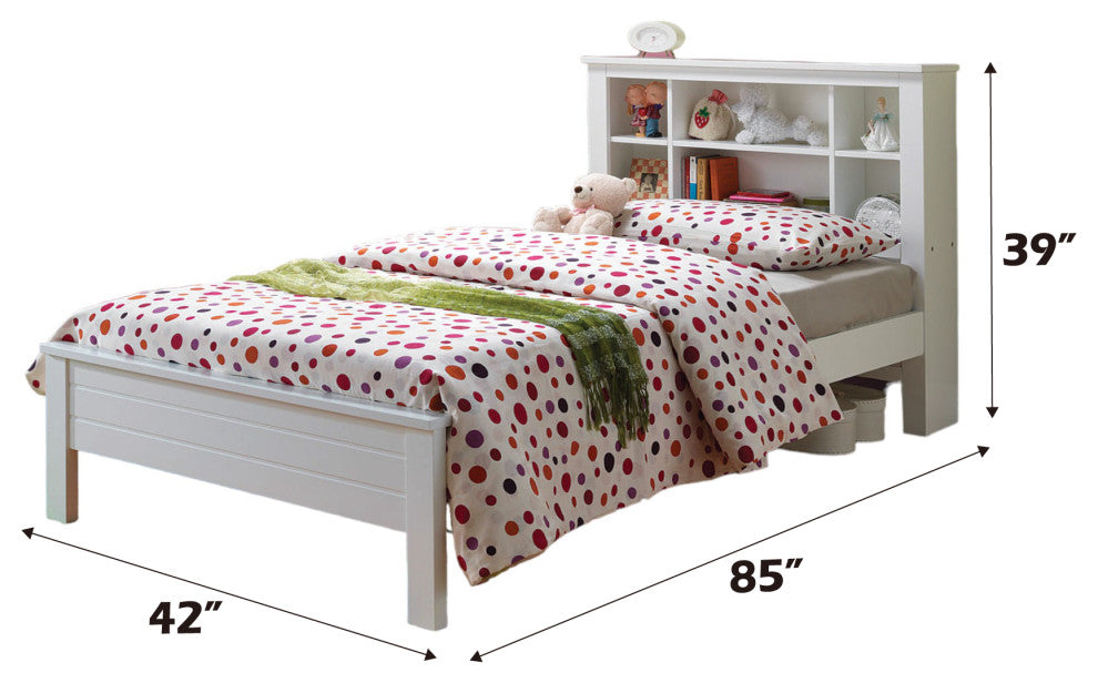 ACME Yara Bookcase Bed, White, Twin
