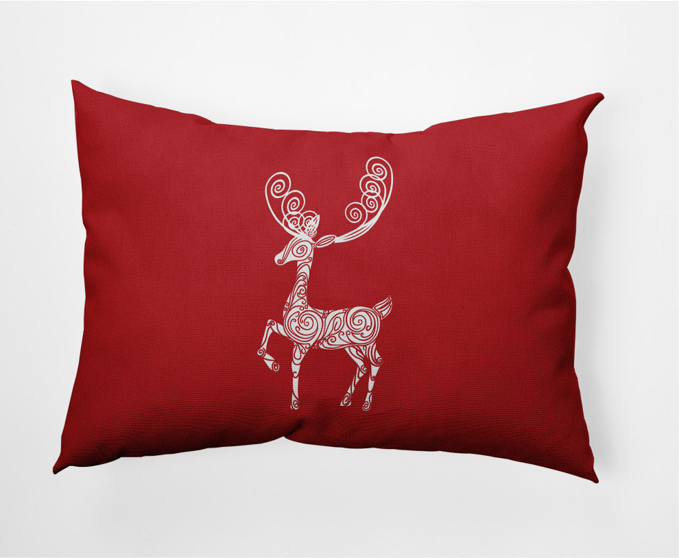 Fancy Holiday Reindeer Decorative Throw Pillow, Muted Red, 14"x20"