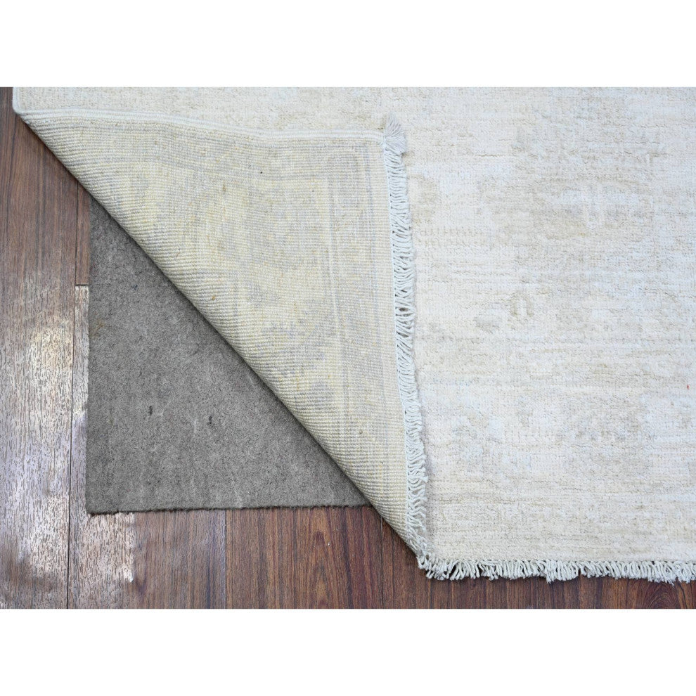 Daisy White Wool Hand Knotted Washed Out Peshawar Oriental Rug, 3'10"x5'10"