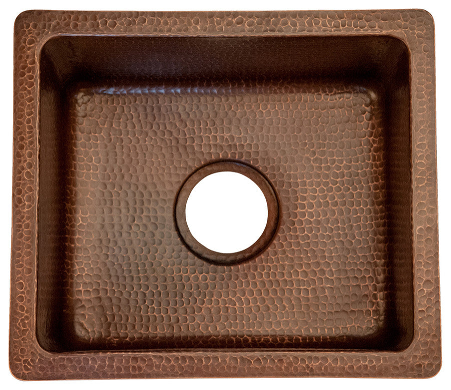 16" Gourmet Rectangular Hammered Copper Bar/Prep Sink, Oil Rubbed Bronze