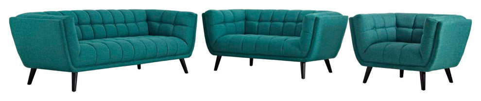 Bestow 3-Piece Upholstered Fabric Sofa Loveseat and Armchair Set Teal