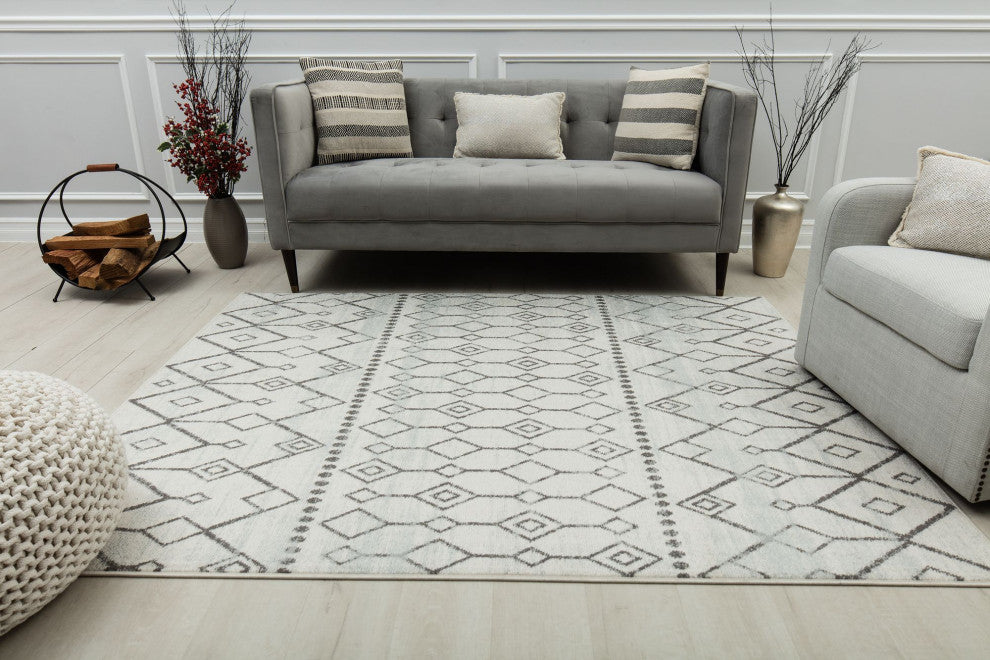 Cove Linen White Moroccan Tribal White Area Rug, 2'6" X 4'