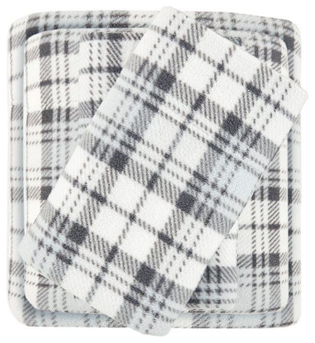 True North by Sleep Philosophy Micro Fleece Sheet Set, Grey Plaid