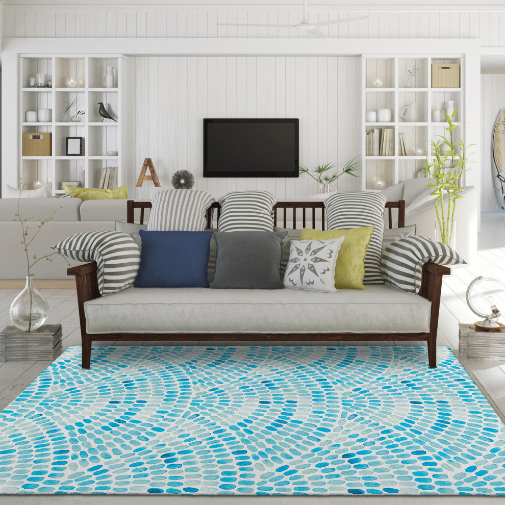 Indoor/Outdoor Seabreeze SZ7 Teal Machine Washable 8'x10' Rug