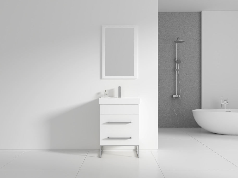 Fine Fixtures Modern Vanity Set, White, 24", Polished Chrome Hardware