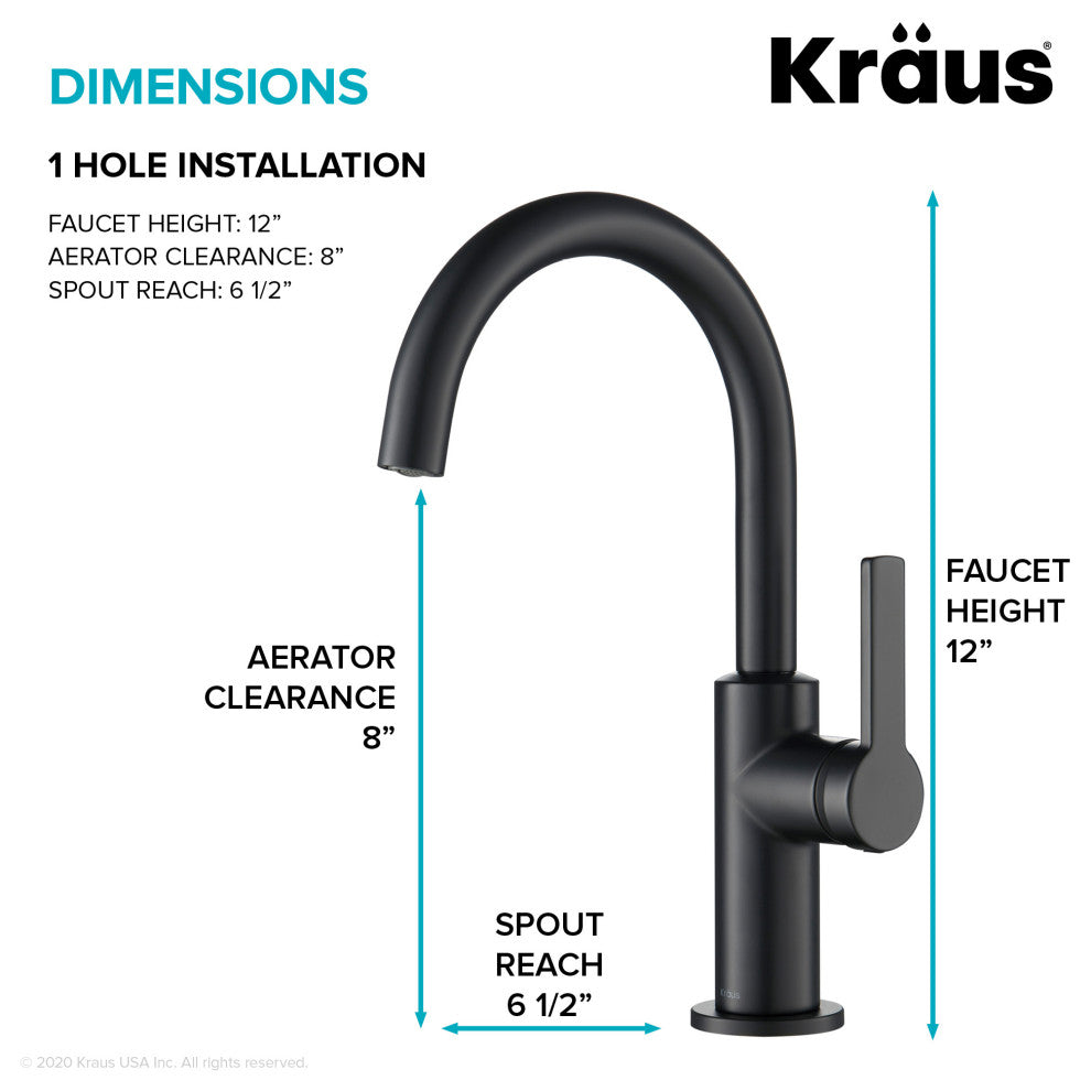 Oletto 1-Hole Kitchen Bar Faucet Matte Black, Model KPF-2822MB