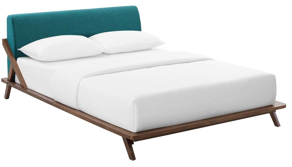 Luella Queen Upholstered Fabric Platform Bed, Cappuccino Teal