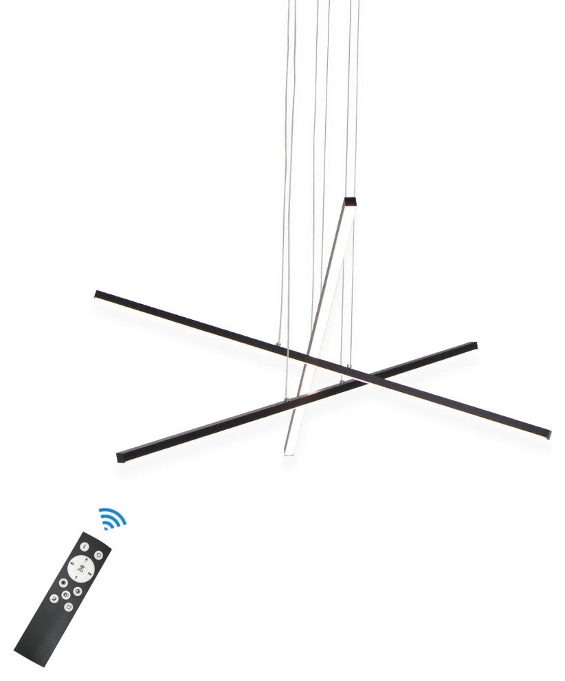 LED Modern Line Pendant Light Dimming, Remote, Aluminum Light, Black, 3 Lights