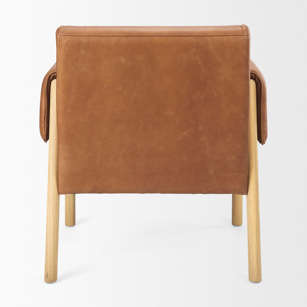 Ashton Medium Brown Genuine Leather w/ Natural Solid Wood Accent Chair