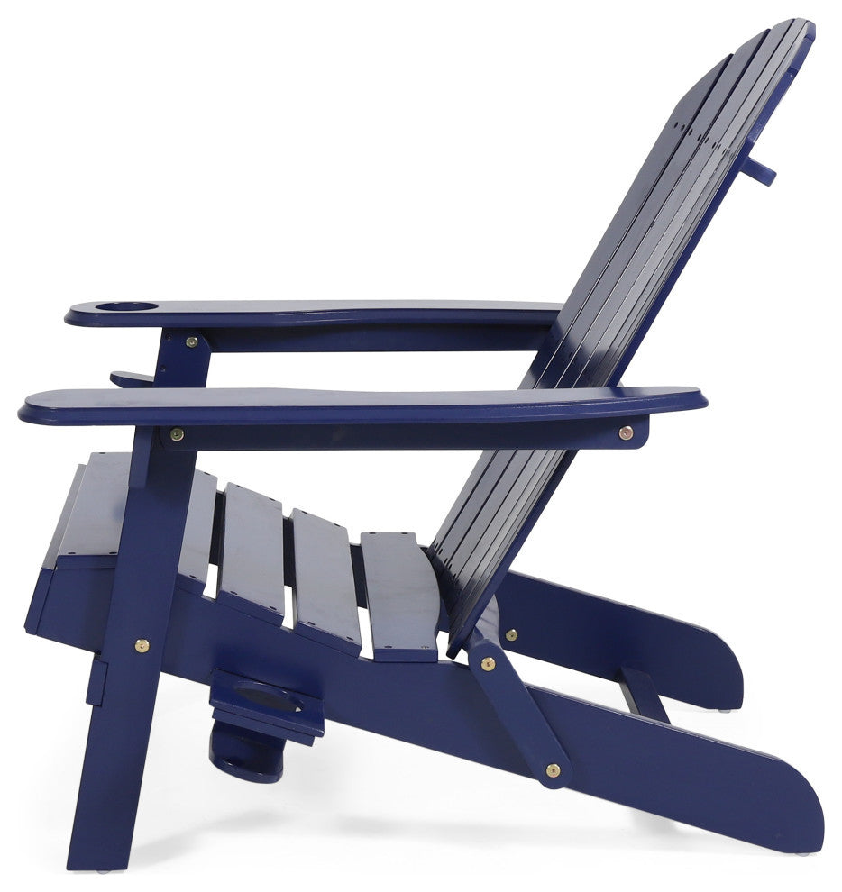 Javion Outdoor Acacia Wood Folding Adirondack Chairs, Set of 2, Navy Blue