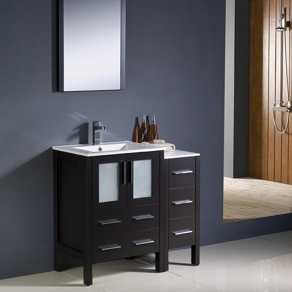 Torino 36" Espresso Modern Bathroom Vanity With Side Cabinet, FFT1030CH