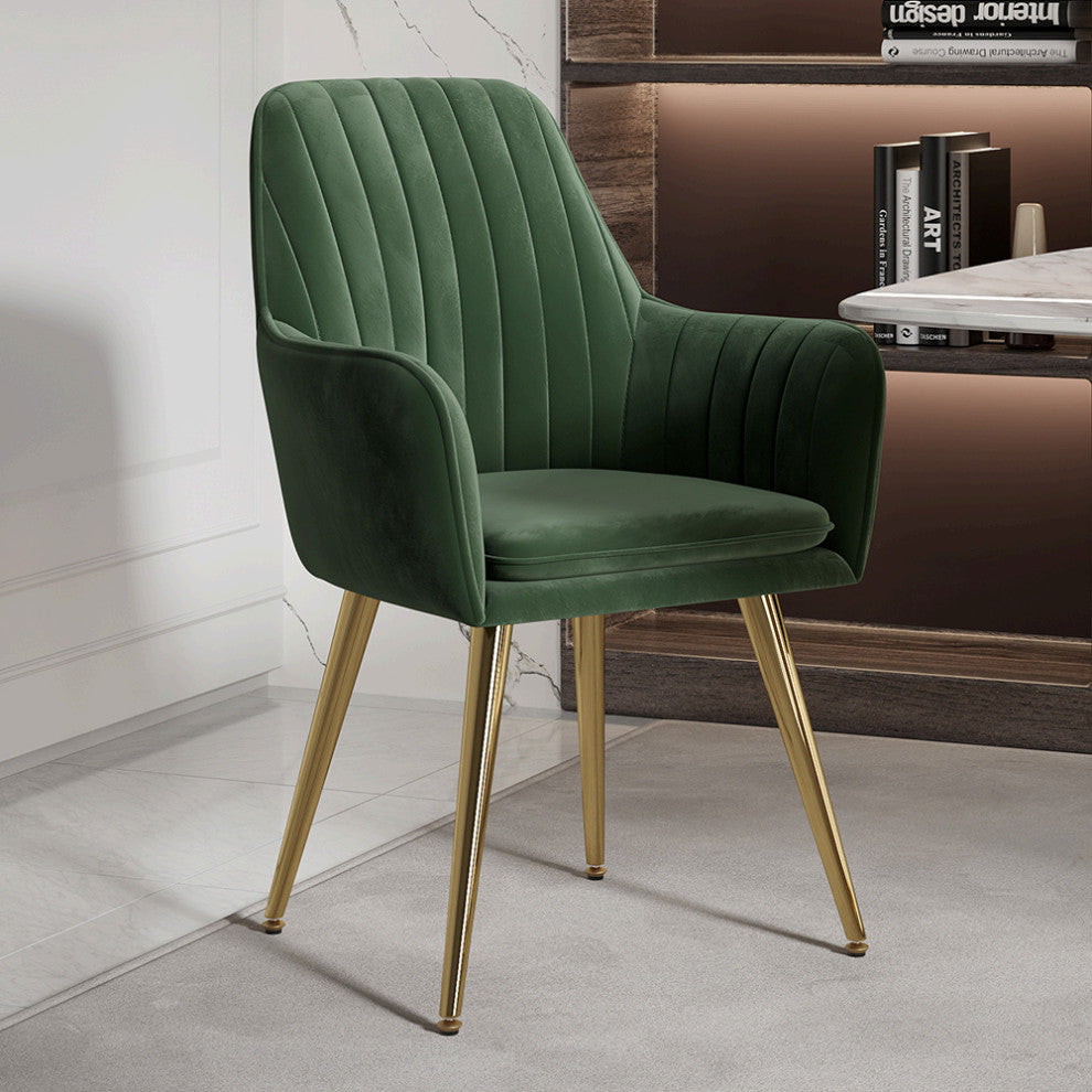 Modern Dining Chair Velvet Upholstered Dining Chairs With Arms, Set of 2, Green