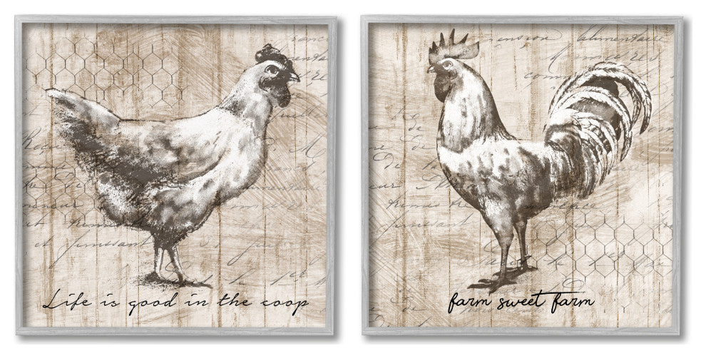 Rustic Hen Rooster Illustration Life is Good Phrases,12 x 12