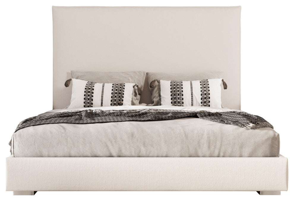 Nova Domus Sogno Italian Modern Beige Fabric High Headboard Bed, Queen
