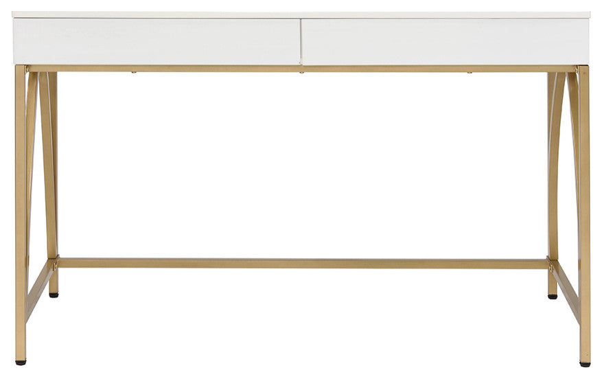 Acme Lightmane Vanity Desk, White High Gloss/Gold Finish