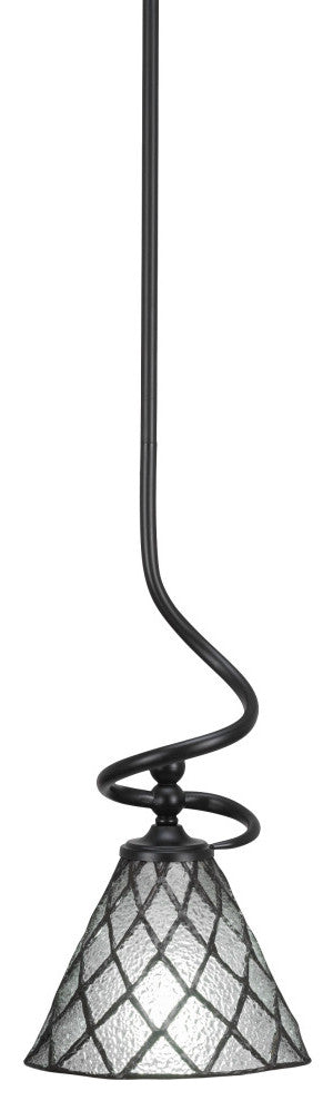 Capri Stem Mini Pendant In Matte Black Finish With 7" Diamond Ice Art Glass