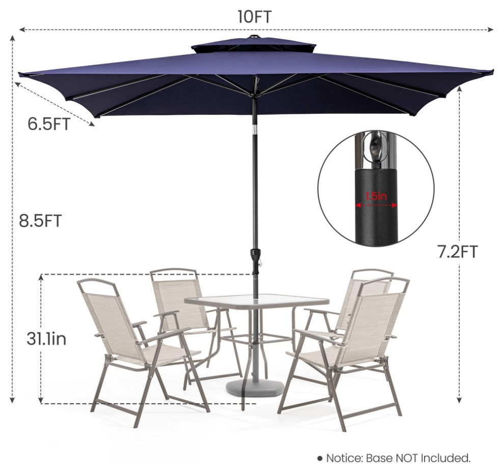 10' Navy Polyester Rectangular Tilt Market Patio Umbrella With Stand