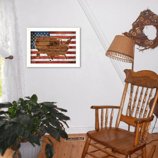 American Flag USA Map White Framed Print Wall Art