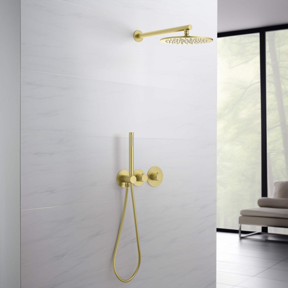 Circular 2 Function Thermostatic Shower System, Rough, Valve, Brushed Gold