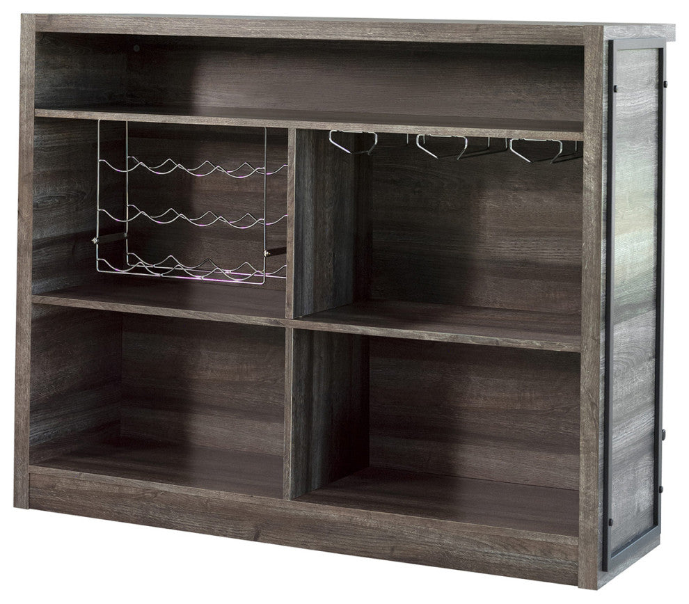 Wood and Metal 5-Shelf Bar Unit, Aged Oak
