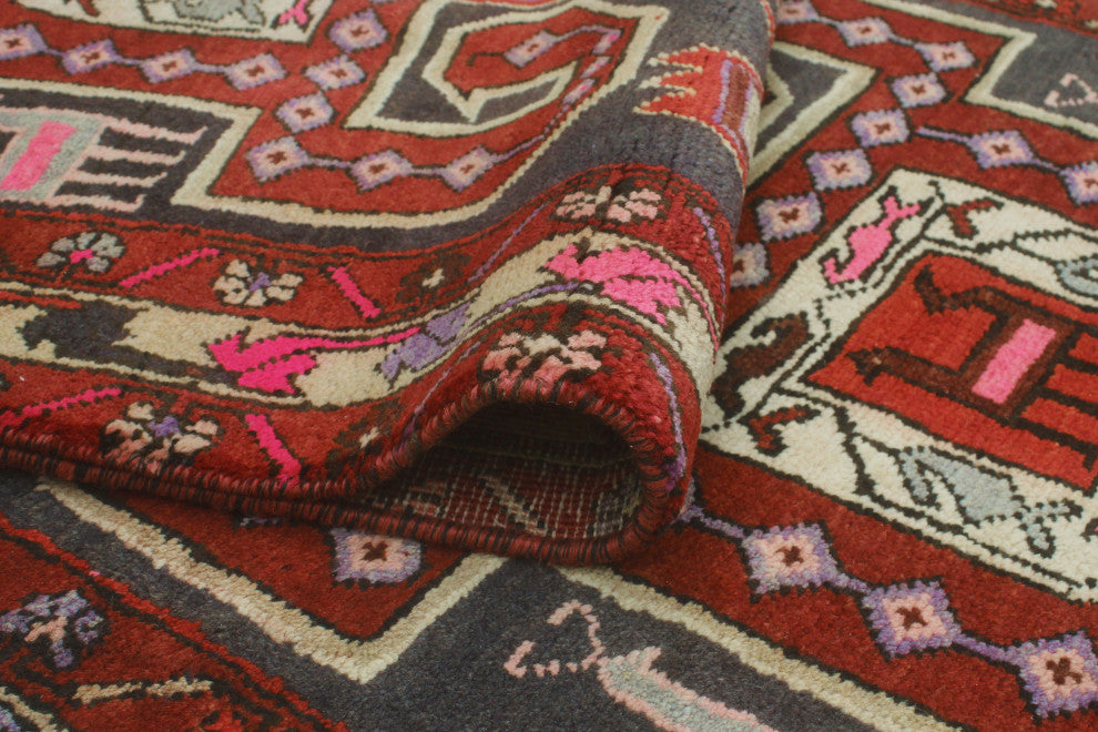Fine Vintage Distressed Iyapo Navy/Burgundy Runner, 3'5x10'6