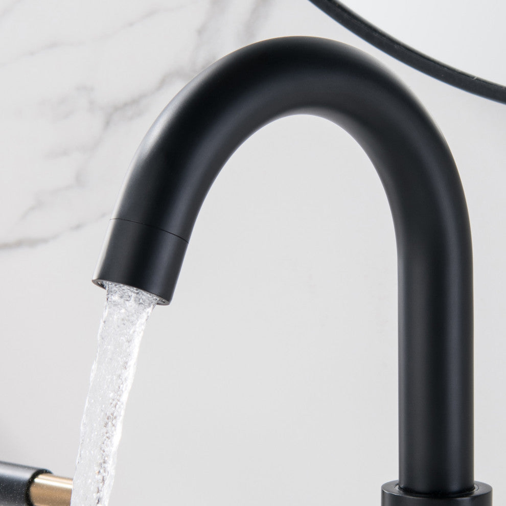 RBROHANT Brass Widespread Bathroom Matte Black Faucet with Waterfall