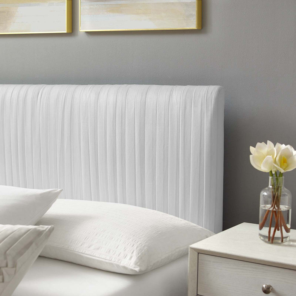 Platform Bed Frame, King Size, Velvet, White, Modern Contemporary, Bedroom