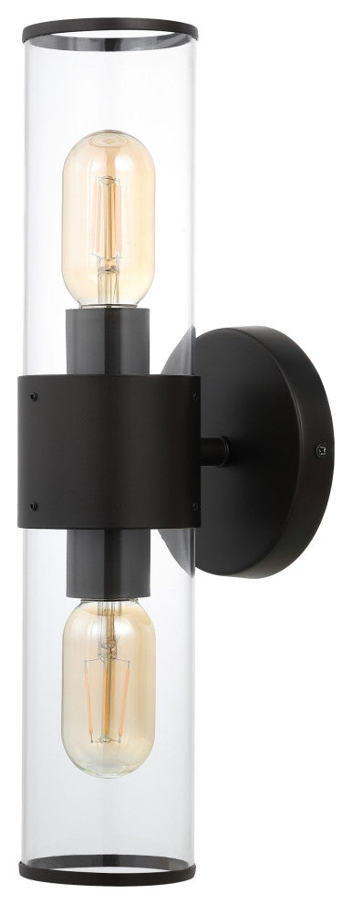 Quinn 15.5" 2-Light Modern Iron/Acrylic LED Sconce, Oil Rubbed Bronze/Clear