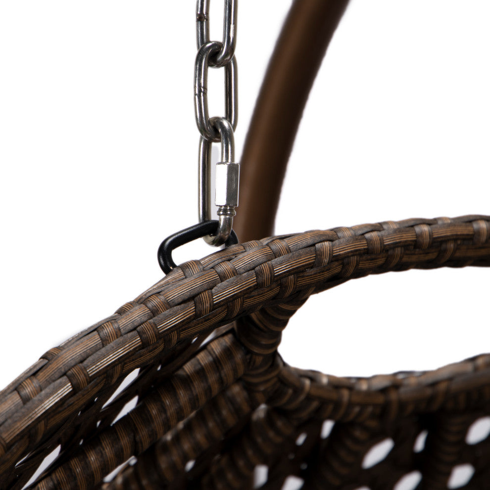 LeisureMod Mendoza Dark Brown Wicker Hanging Double Egg Swing Chair, Dark Gray