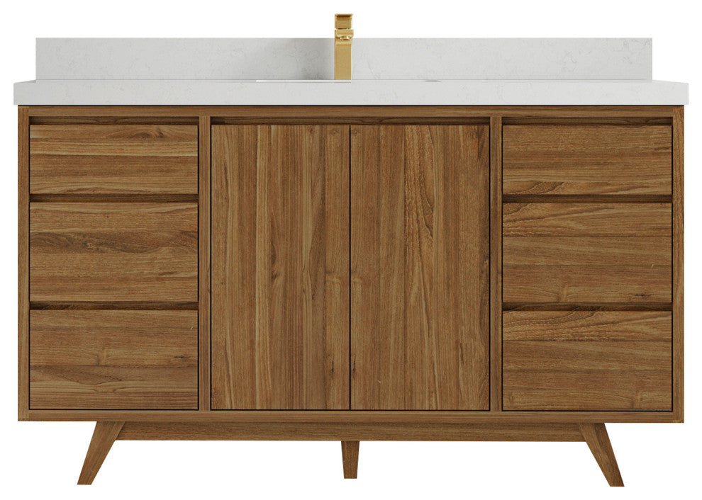 Madison Teak 60 Single Bathroom Vanity in Dark Natural 2" Carrara Quartz