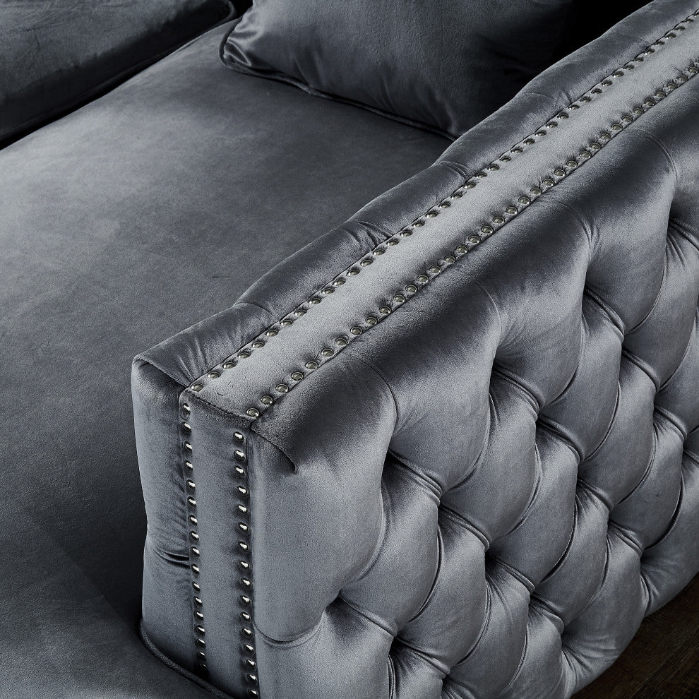 Jeannie 120" Velvet Corner Sectional Sofa, Gray, Right Facing