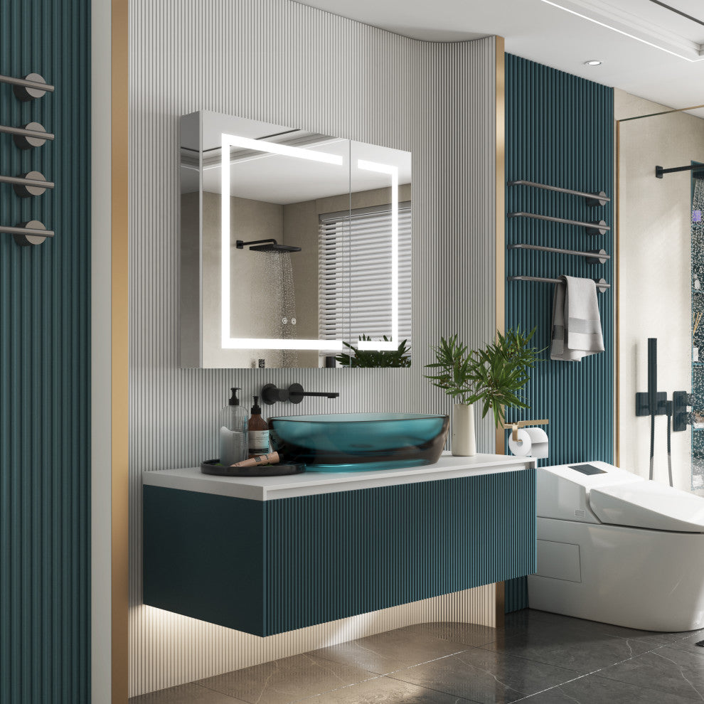 Recessed/Surface Mount LED Medicine Cabinet Mirror with Defogger, 36"x30" Double Doors