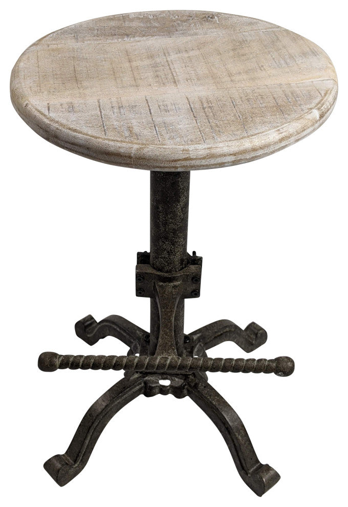 Justin Adjustable Stool, Natural Driftwood/Aged Iron