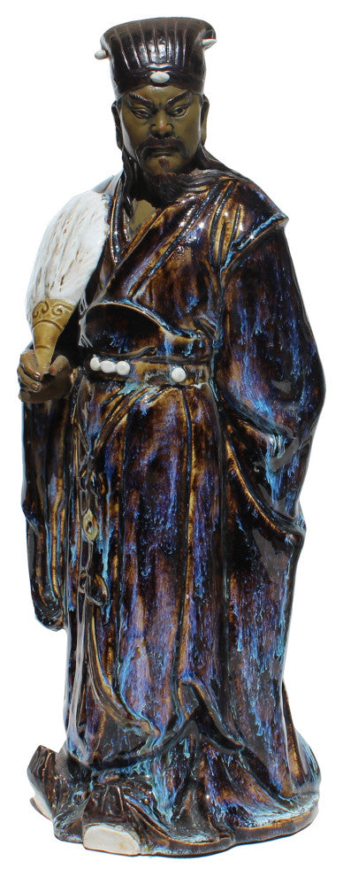 Chinese Ceramic Blue Glaze Historic Zhuge Liang Figure Hws387